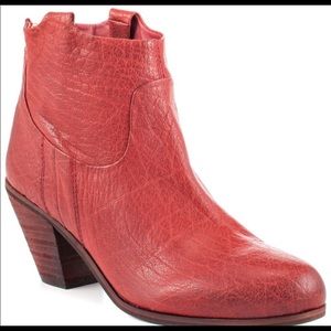 Sam Edelman Red Lisle Leather Ankle Boot 8.5.